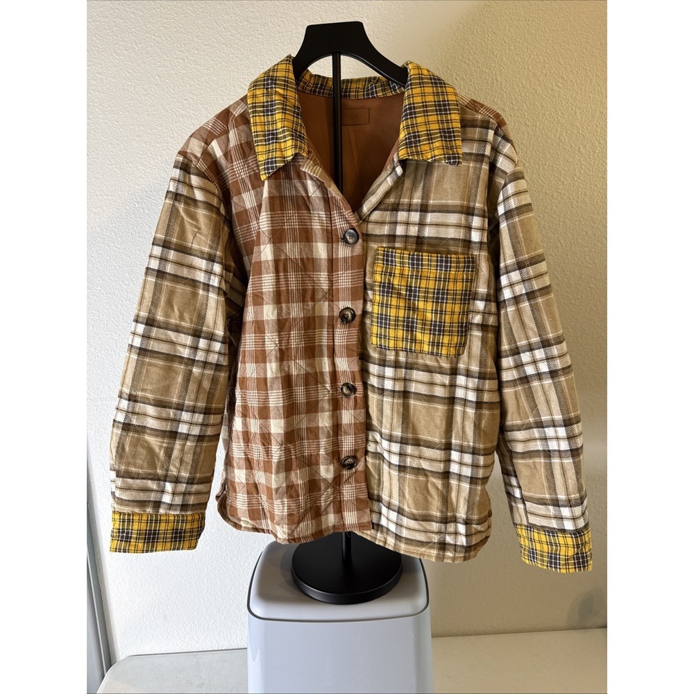Umgee Women's Button Down Multicolor Patchwork Lined Flannel Jacket Size M New